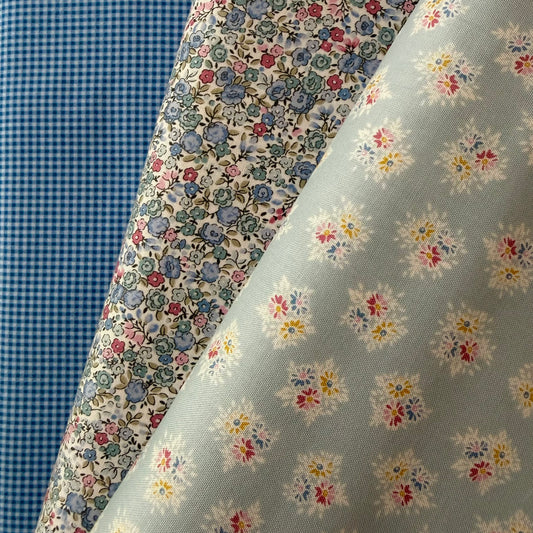 Petit Fleur Blue Gingham - by Makower Uk for Andover