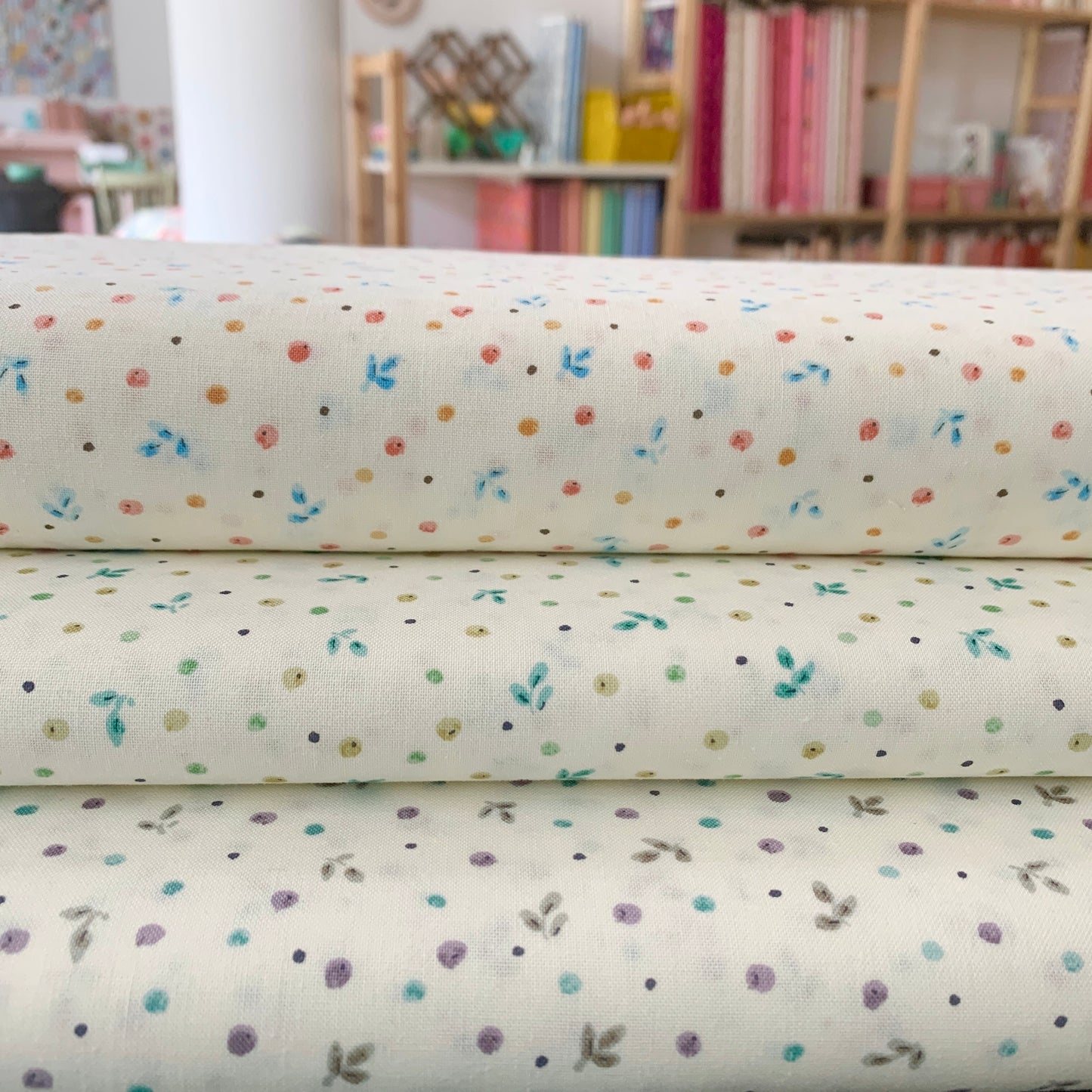Spotty Leaf Aqua from Cosmo - Japanese Cotton Printed Sheeting