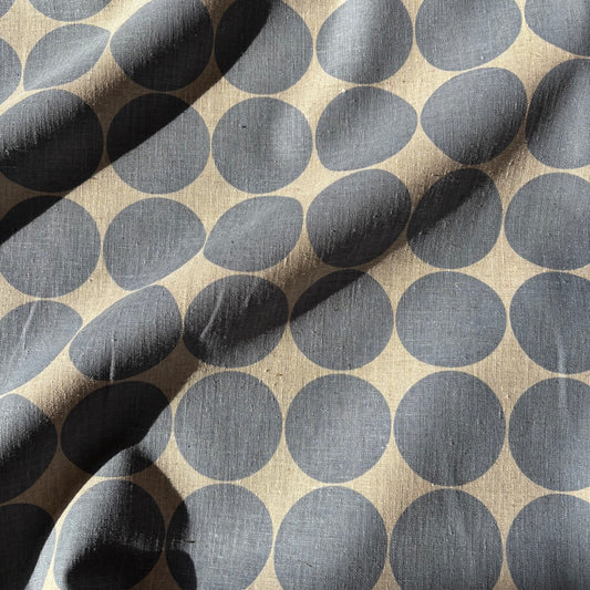Cotton / Linen Canvas Large Blue Spot on Natural