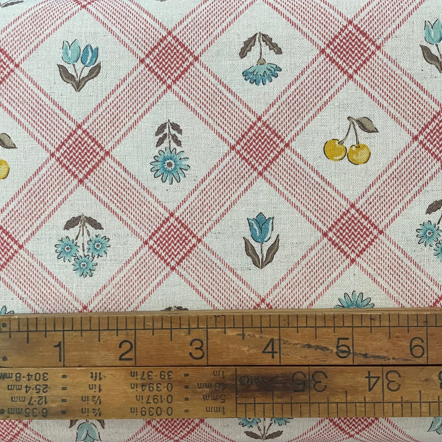 Kokka Checked Flowers and Cherries - Pink