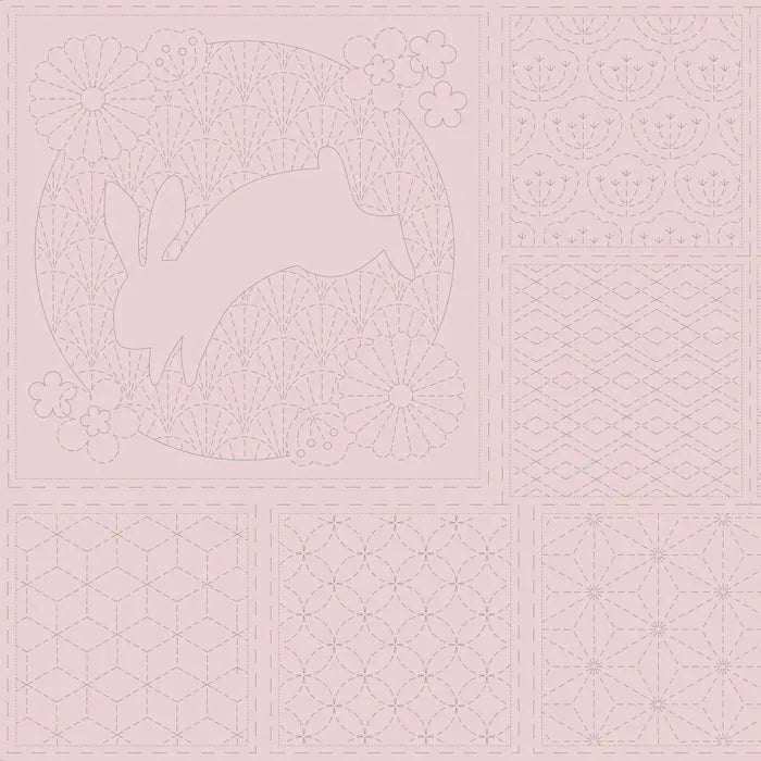 Rabbit Sashiko Panel in Tombola (pink)