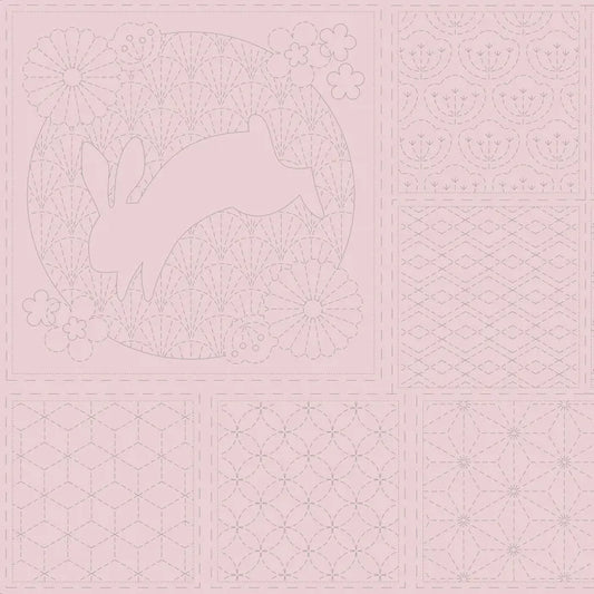 Rabbit Sashiko Panel in Tombola (pink)
