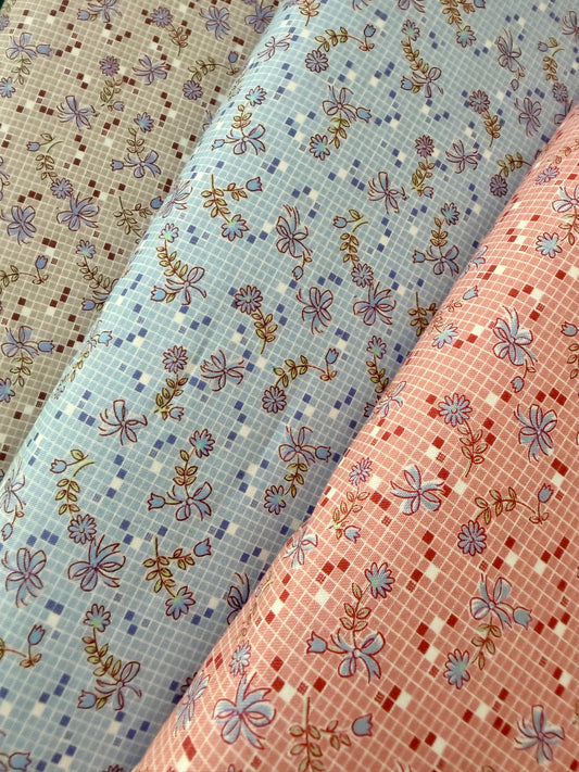 Bows and Sprigs in Blue - Textile Pantry by Junko Matsuda