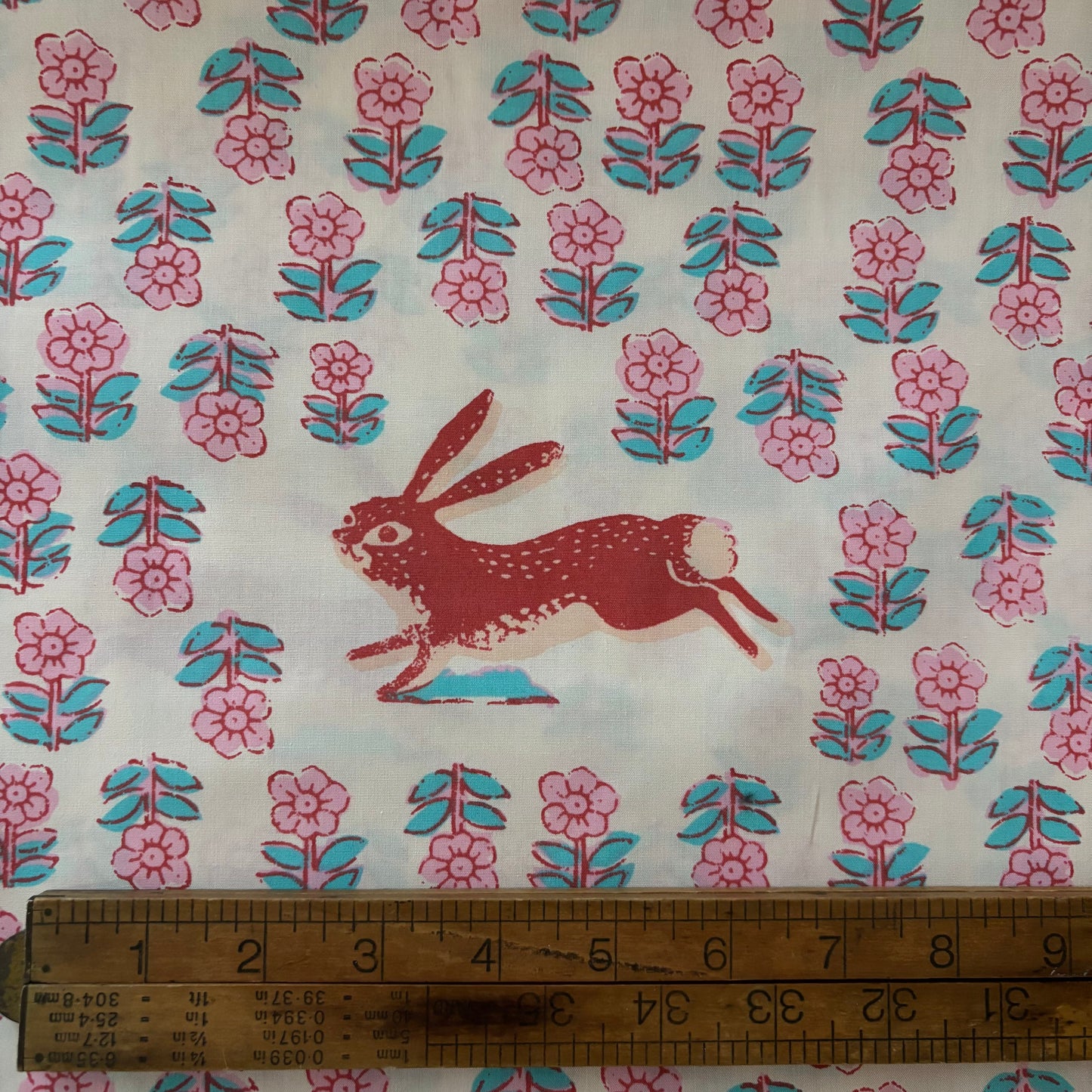 Heather Ross Meadows Quilt Back - Rabbits in Blush - 108” wide