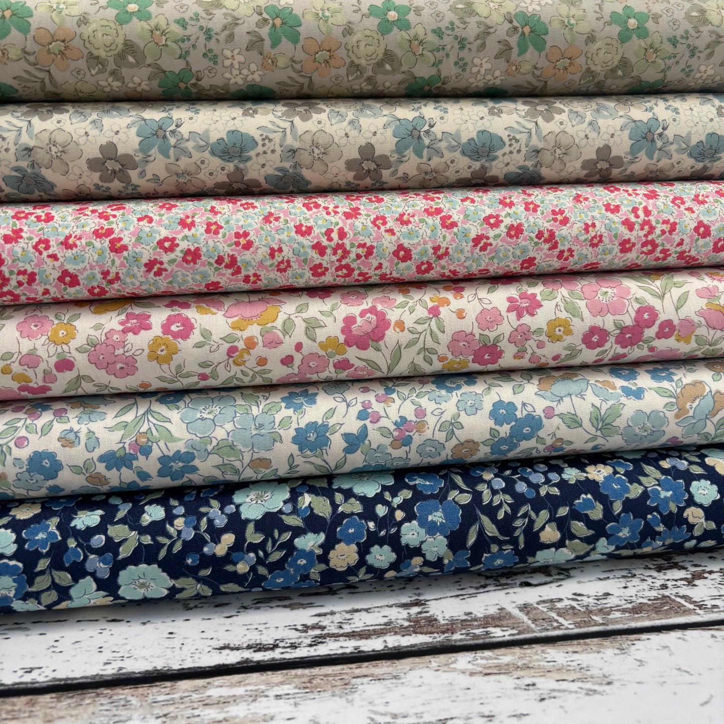 Blue Grey Floral - Japanese Cotton Printed Broad Cloth