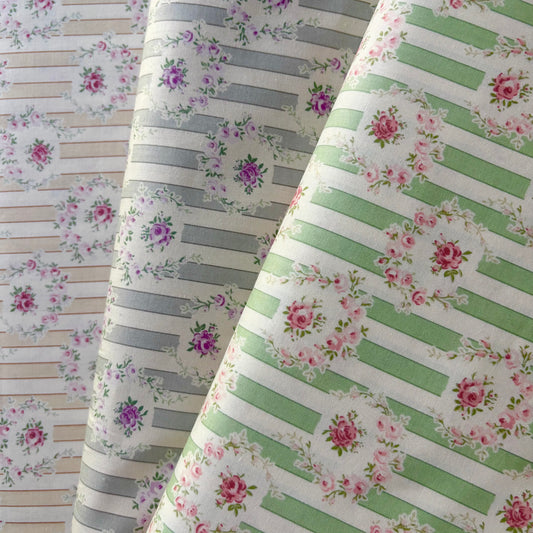 YUWA - Green Stripe with Pink Roses