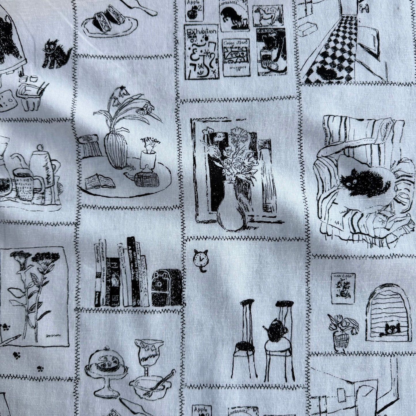 Conversational Print on White - Japanese Cotton / Linen