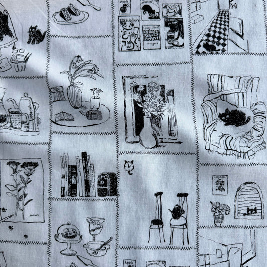 Conversational Print on White - Japanese Cotton / Linen