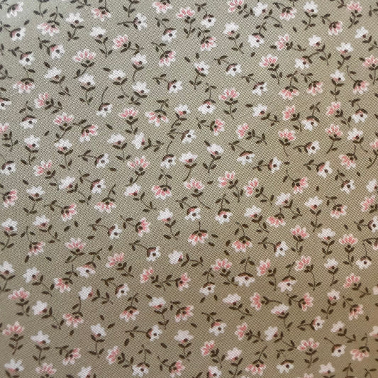 Tiny Floral - Pink on Brown - Japanese Cotton