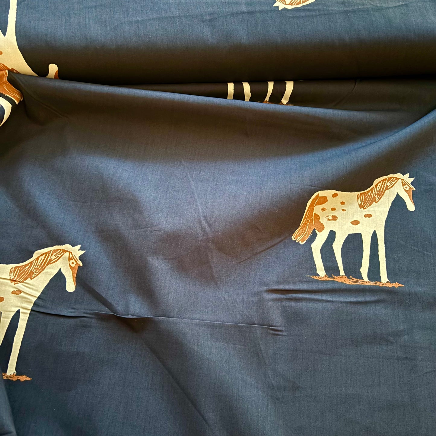 Heather Ross Meadows Quilt Back - Wild Ponies in Ink - 108” wide