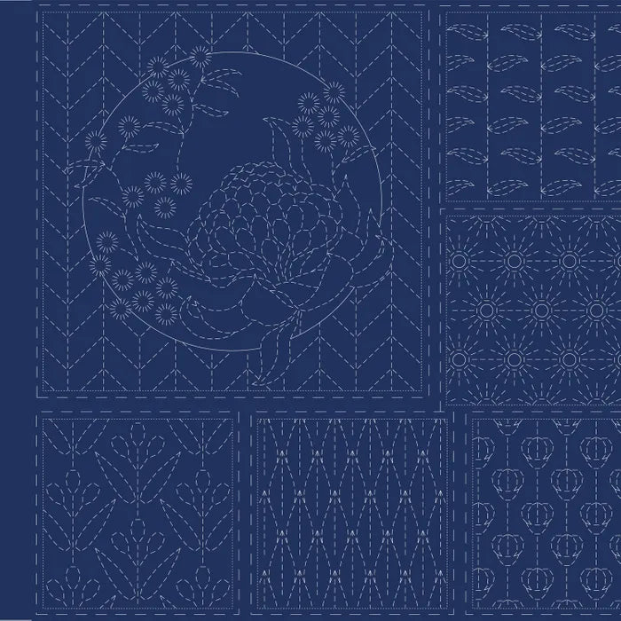 Australian Native Waratah - Sashiko Panel in Indigo