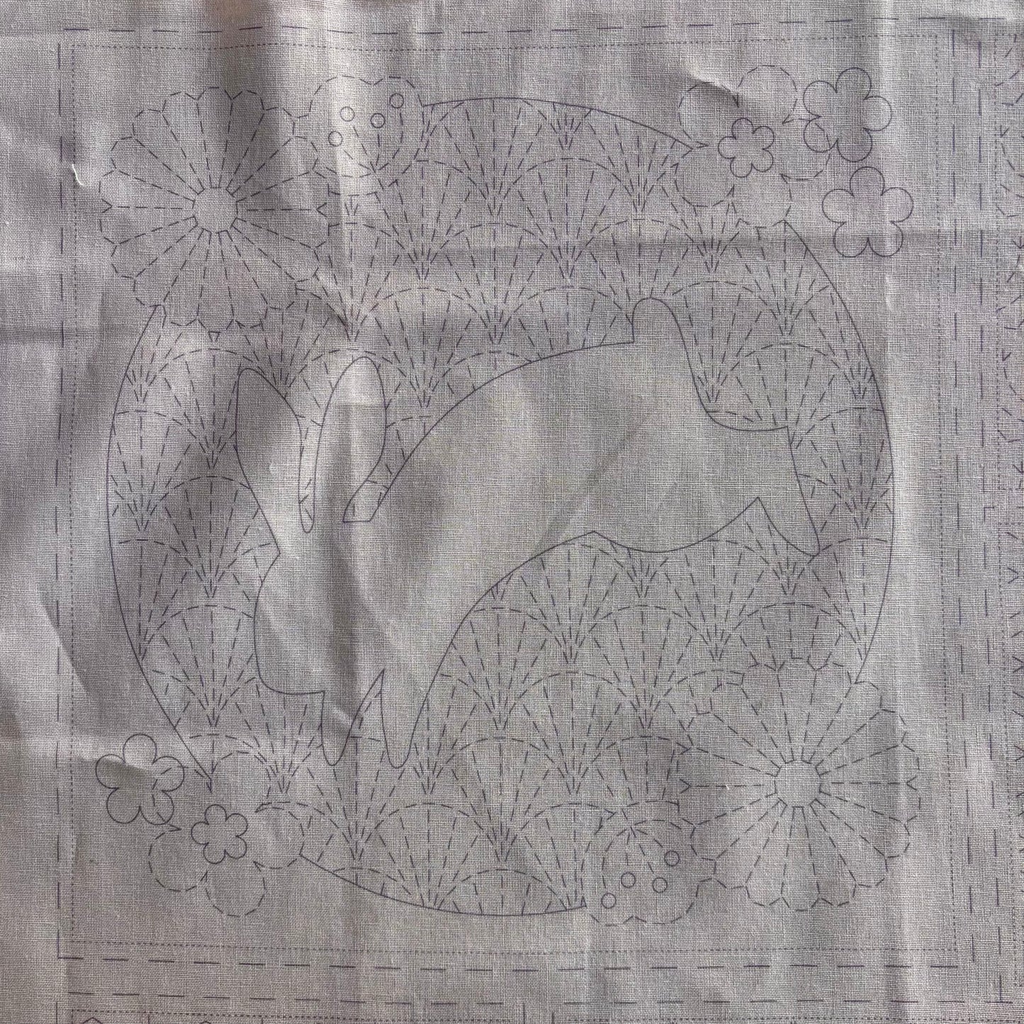 Rabbit Sashiko Panel in Tombola (pink)