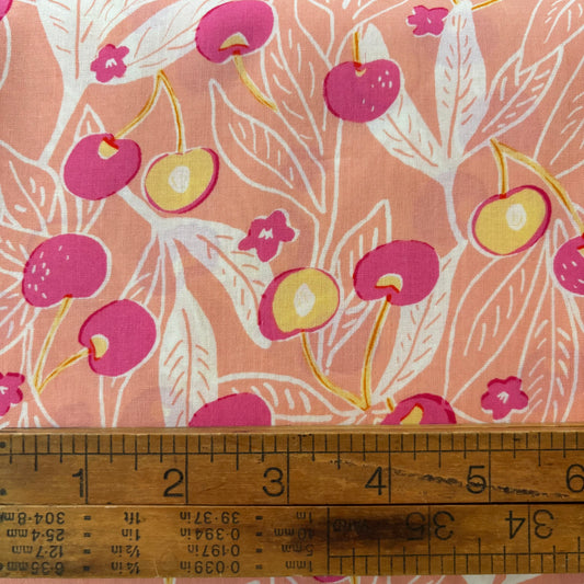 Pink / Peach Cherries - Japanese Cotton Printed Lawn