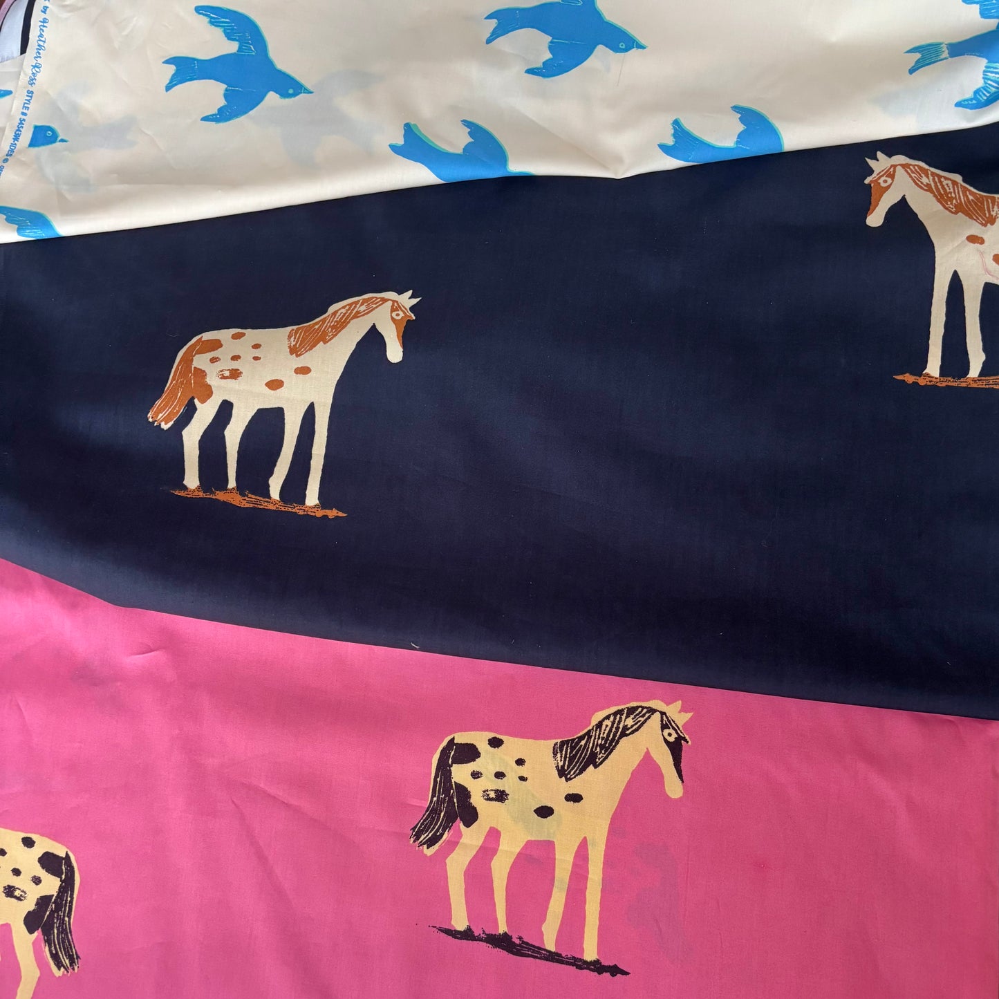 Heather Ross Meadows Quilt Back - Wild Ponies in Hot Pink - 108” wide