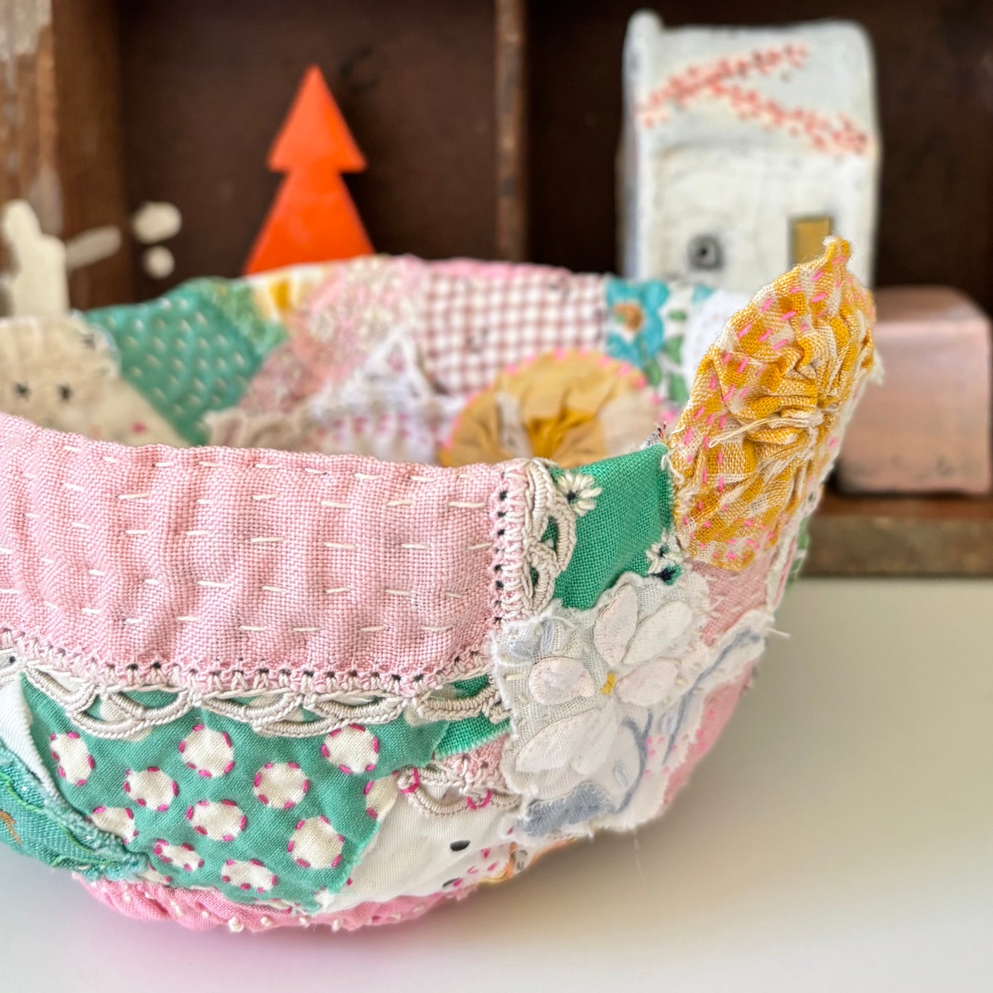 Small Project - Textile Pinch Pot - Pink, Green and Yellow