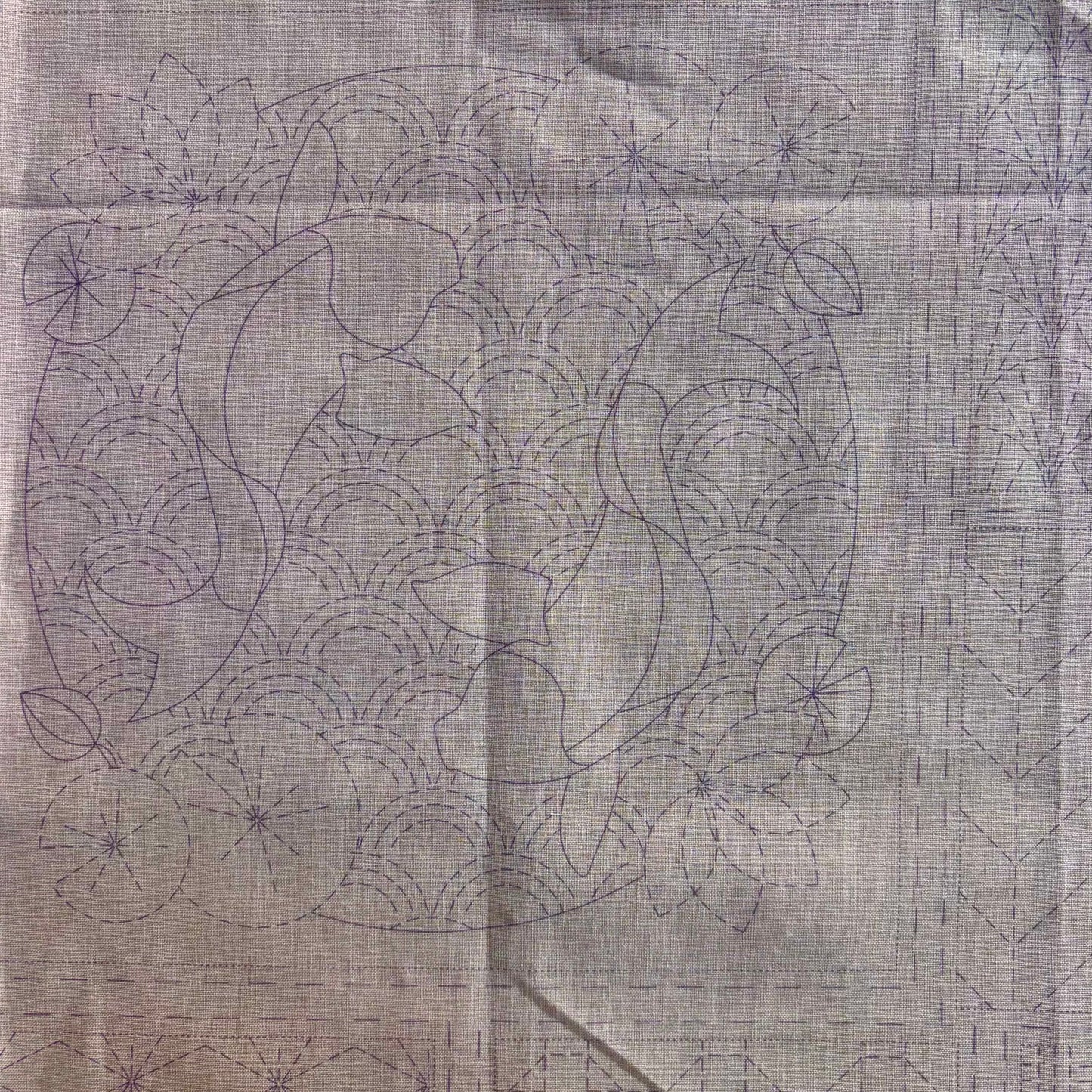 Fish Sashiko Panel in Tombola (pink)