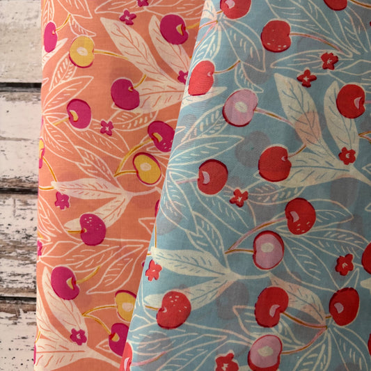 Blue Cherries - Japanese Cotton Printed Lawn