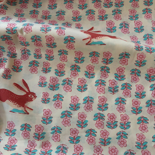 Heather Ross Meadows Quilt Back - Rabbits in Blush - 108” wide