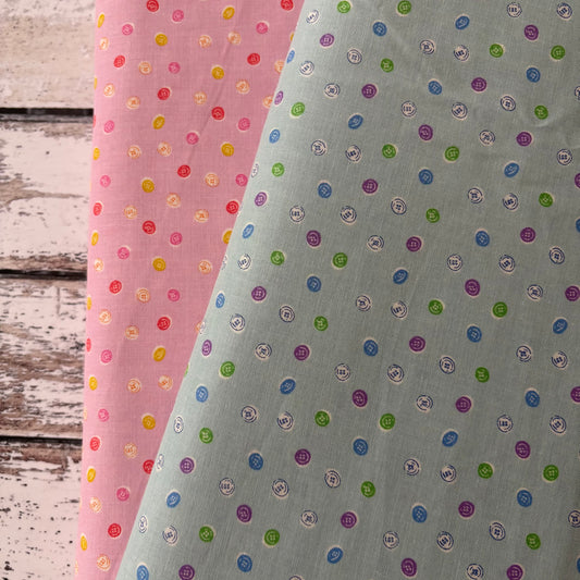 Homey Collection Buttons on Pink - Japanese Cotton Printed Shirting