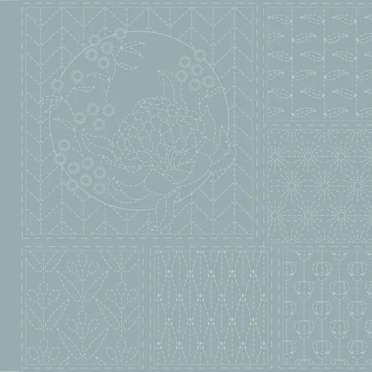 Australian Native Waratah Sashiko Panel in Notre Dame (duck egg blue)