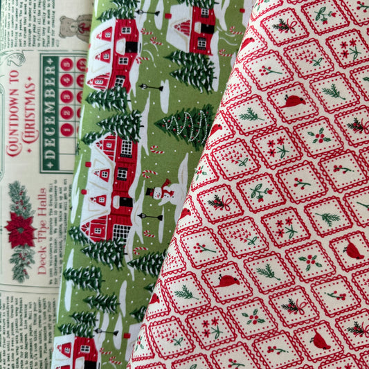 Holiday Cheer - Cardinals Village in Light Green - Moda