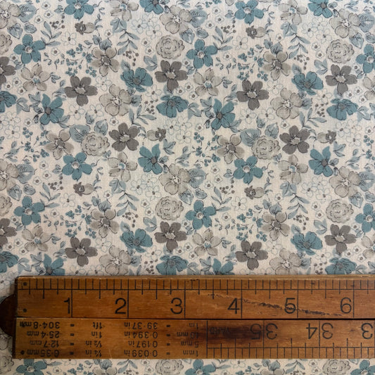 Blue Grey Floral - Japanese Cotton Printed Broad Cloth