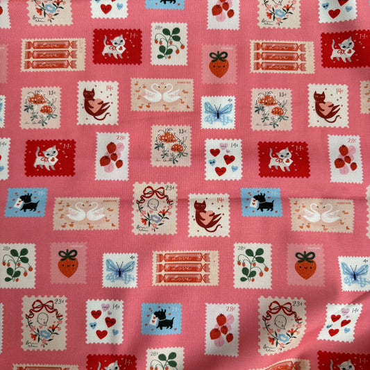 Funny Valentine - Stamps in Coral - Lizzy House for Moda