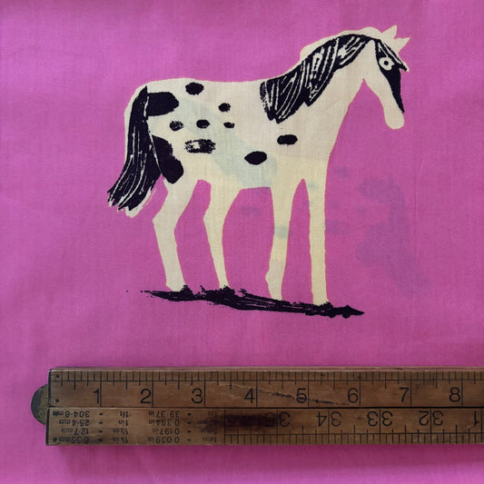 Heather Ross Meadows Quilt Back - Wild Ponies in Hot Pink - 108” wide