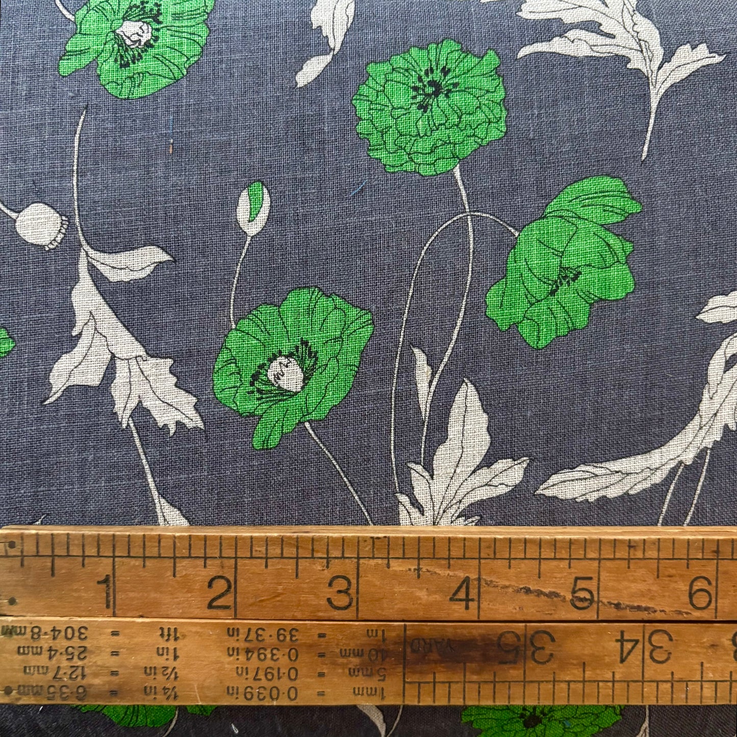 Green Flowers on Grey - Japanese Linen