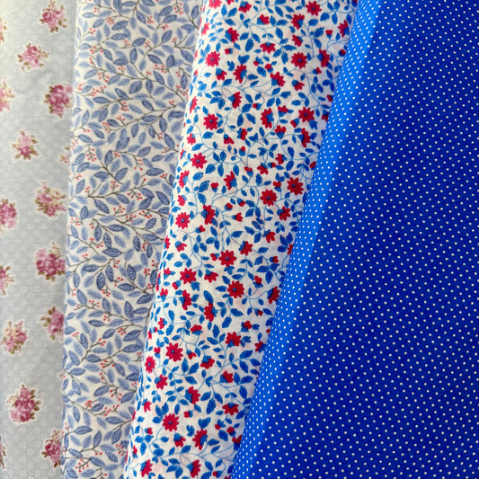 Blue and Red Floral Japanese Lawn
