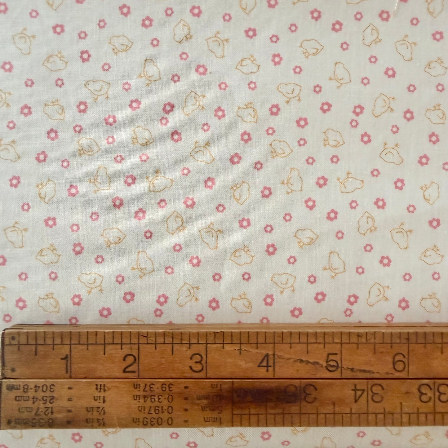 Farmer’s Daughter Baby Chicks Background in Coral from Riley Blake