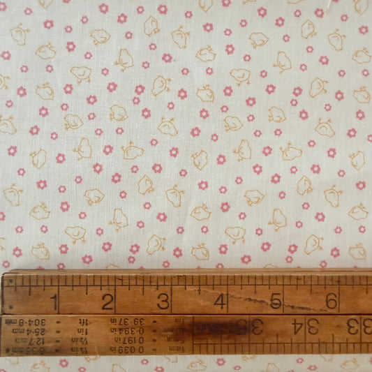 Farmer’s Daughter Baby Chicks Background in Coral from Riley Blake