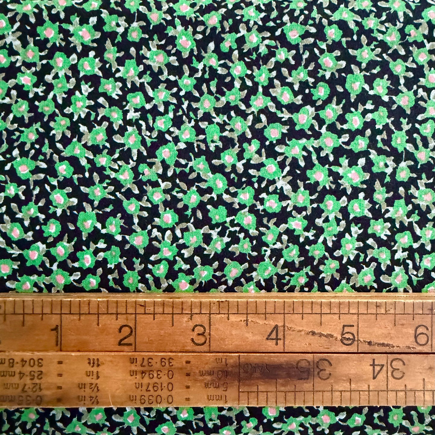 Green Floral on Black - Japanese Lawn