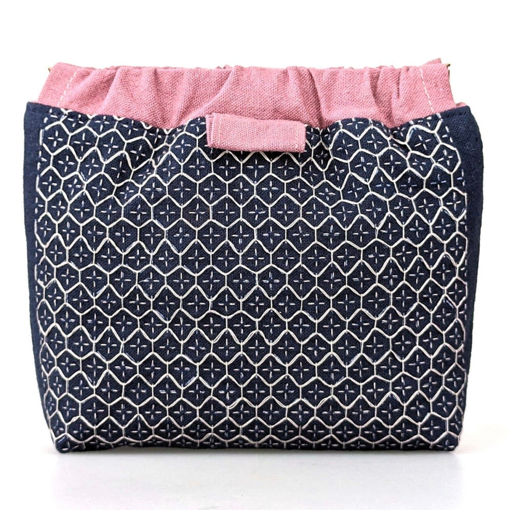 Kikko-Hano-Sashi Flex Frame Sashiko Purse - Navy