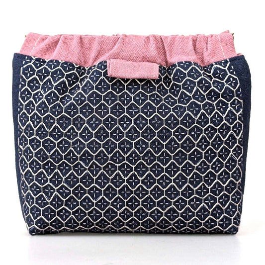 Kikko-Hano-Sashi Flex Frame Sashiko Purse - Navy