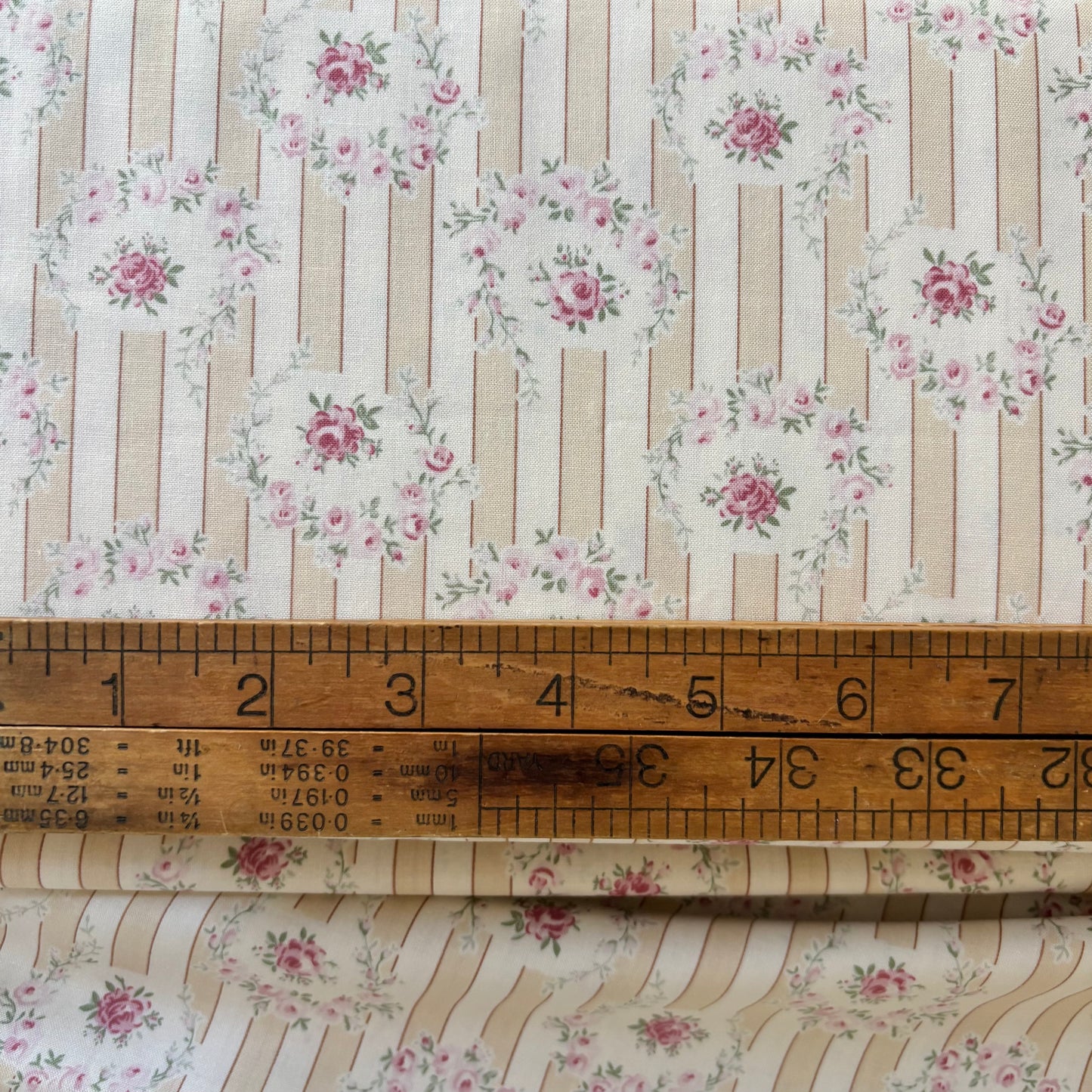 YUWA - Taupe Stripe with Pink Roses