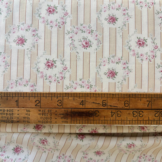 YUWA - Taupe Stripe with Pink Roses
