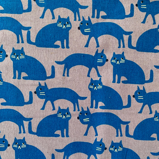 Blue Cat Linen Printed Canvas