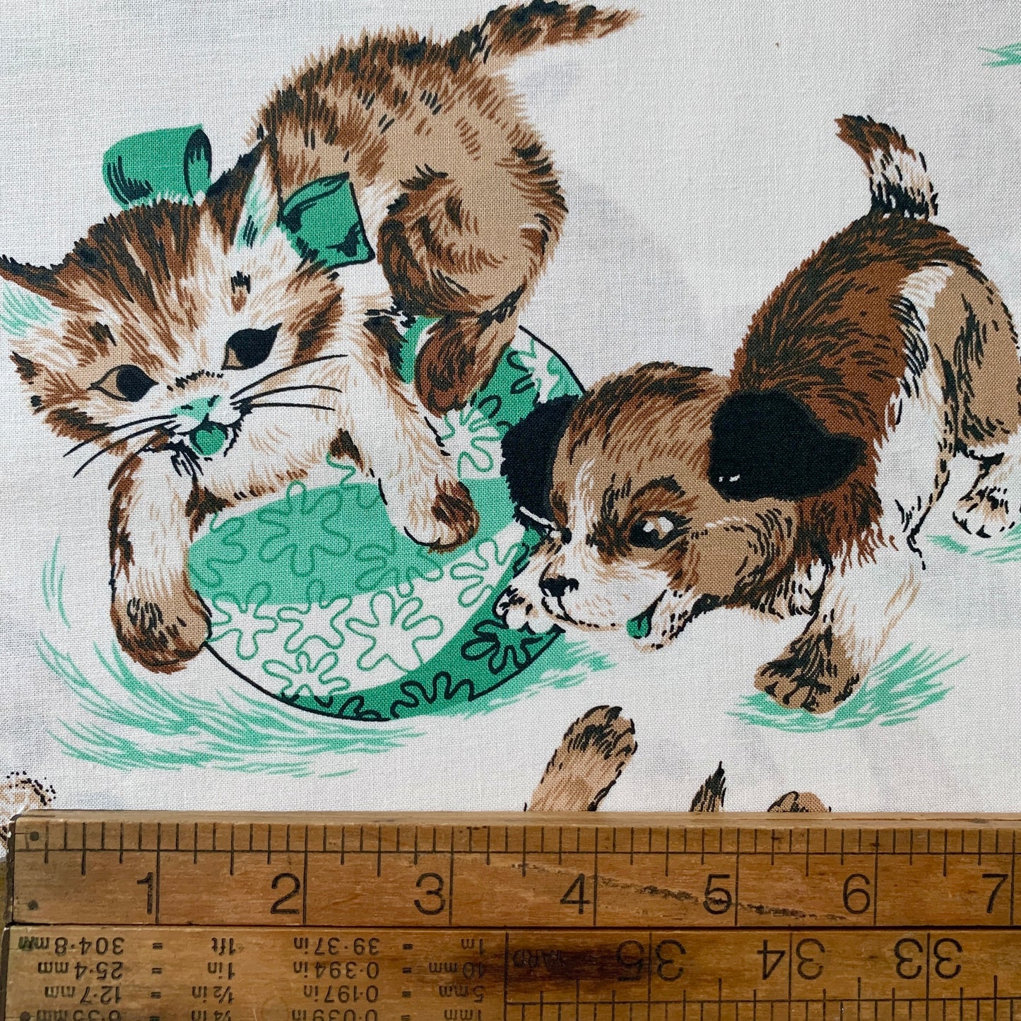 Kei Textiles - Large Scale Green Kittens