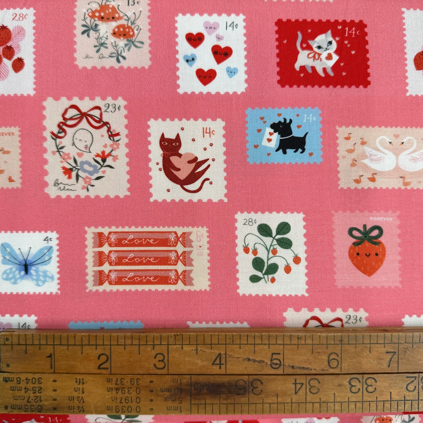 Funny Valentine - Stamps in Coral - Lizzy House for Moda