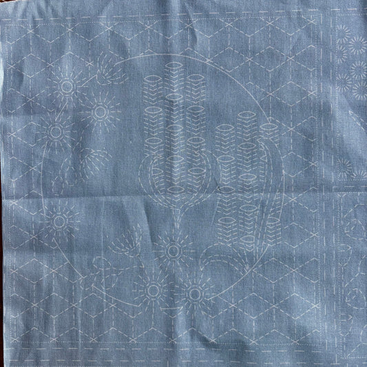 Australian Native Banksia Sashiko Panel in Notre Dame (duck egg blue)