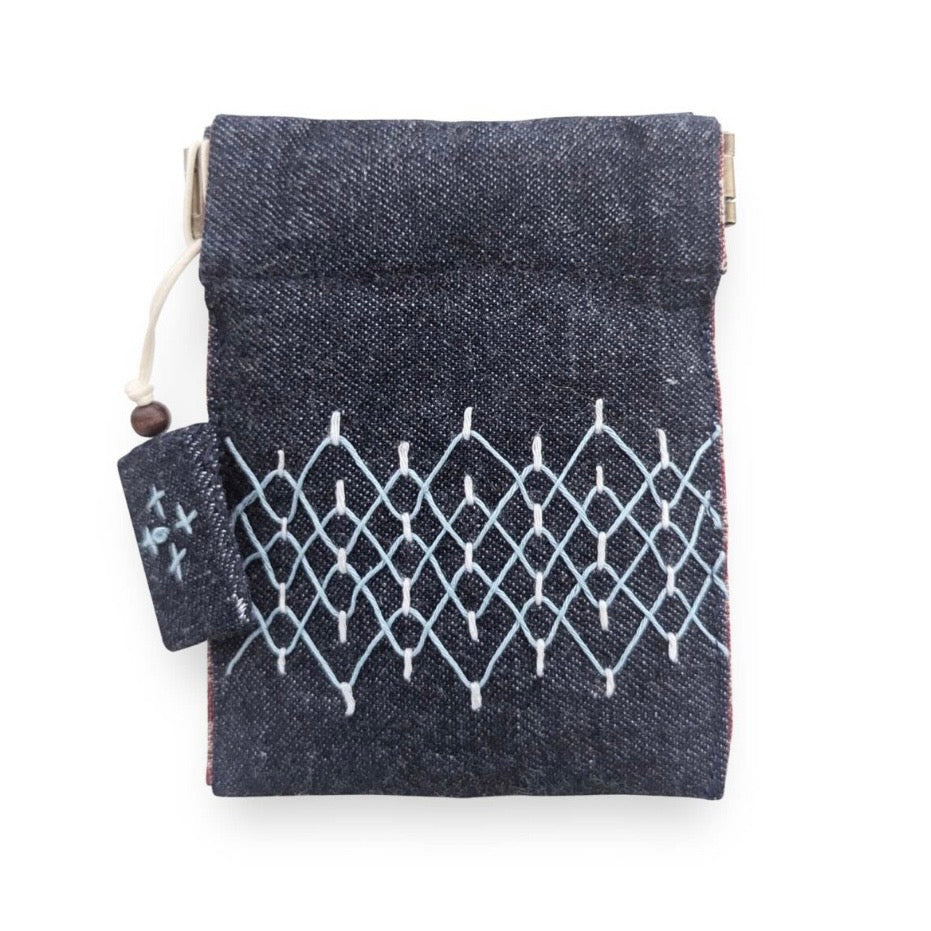 Sashiko Flex Frame Coin Purse B - Okayama Denim