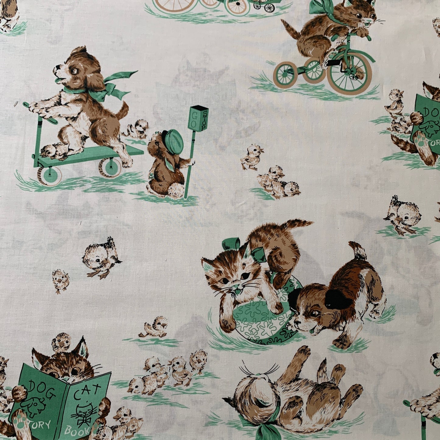 Kei Textiles - Large Scale Green Kittens