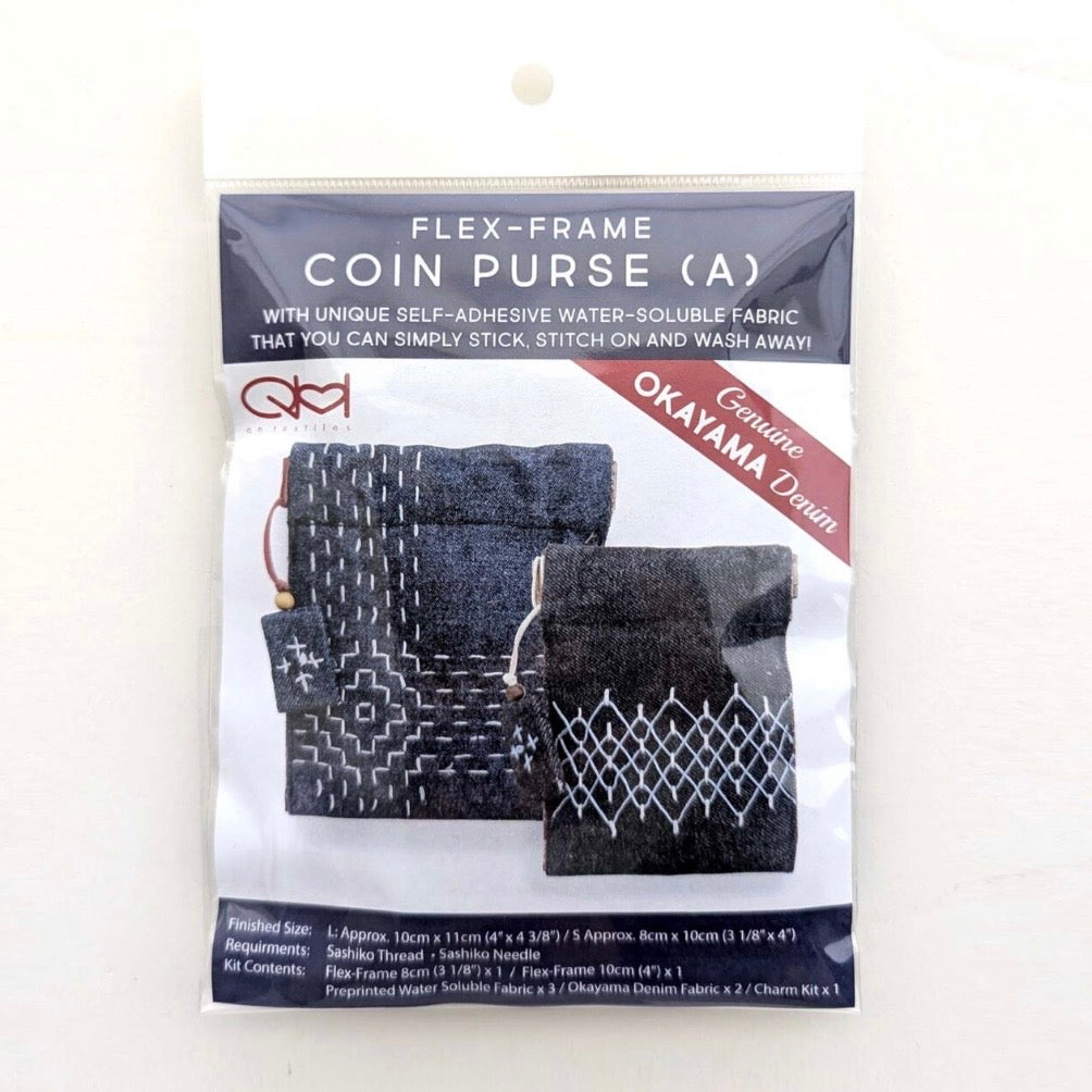 Sashiko Flex Frame Coin Purse B - Okayama Denim