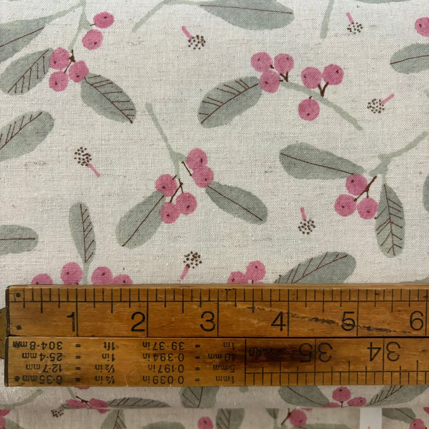 Hokkoh Pink Berries on Natural - 85% Cotton 15% Linen Printed Sheeting