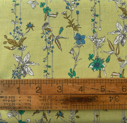 Japanese Green Mid Scale Floral - 100% Cotton Printed Lawn