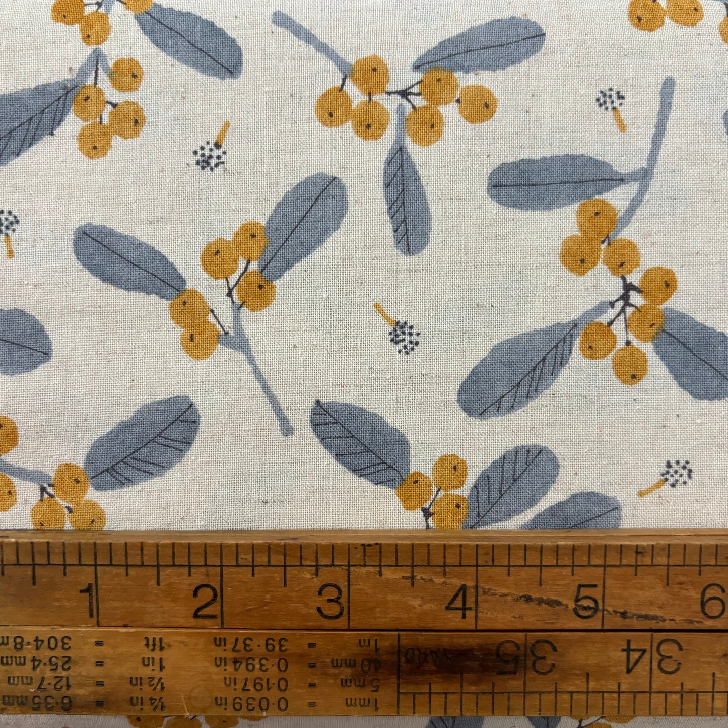 Hokkoh Mustard Berries on Natural - 85% Cotton 15% Linen Printed Sheeting