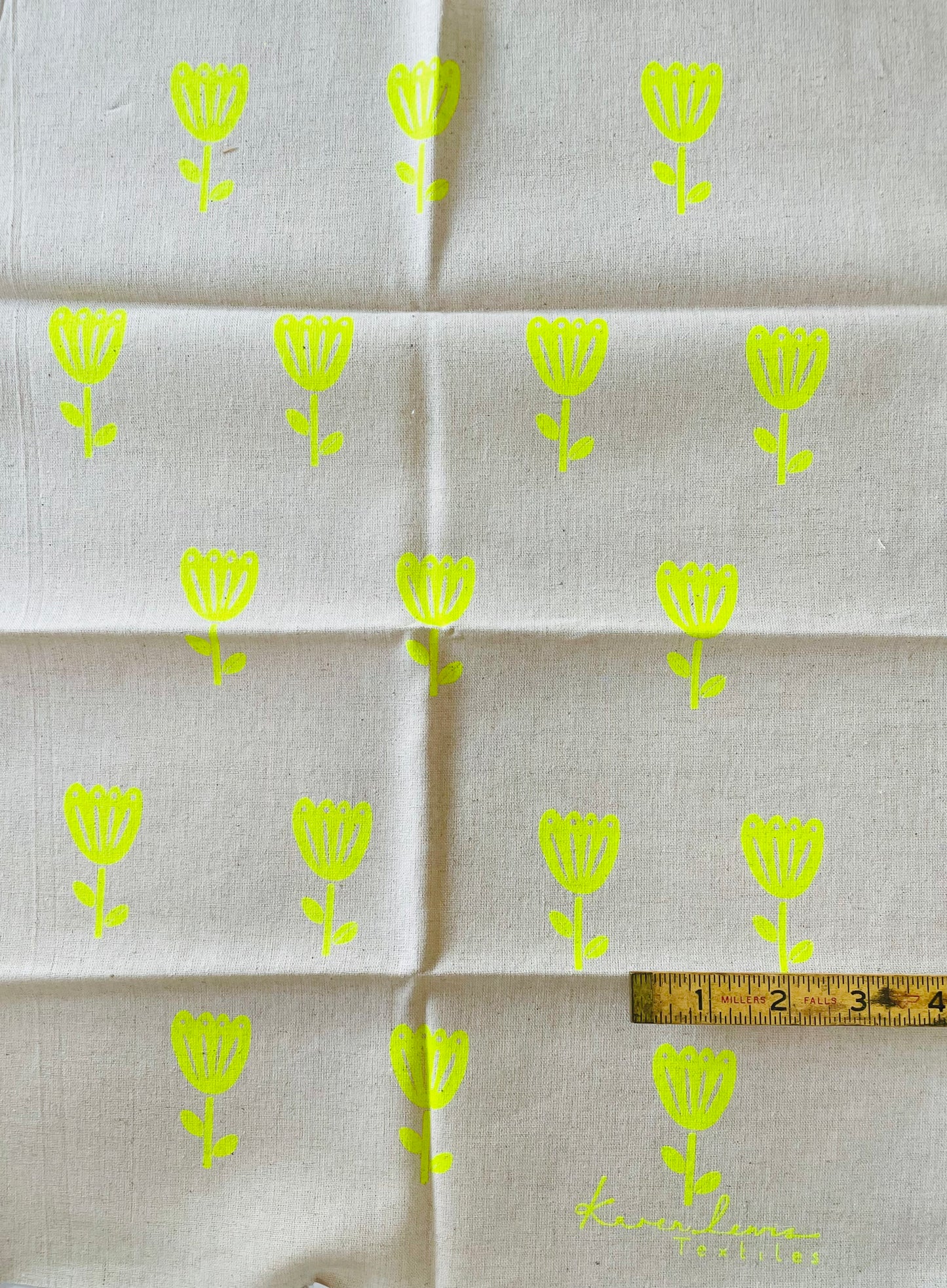 Karen Lewis Textiles - Tulip Neon Panel - Neon Yellow on Natural Linen