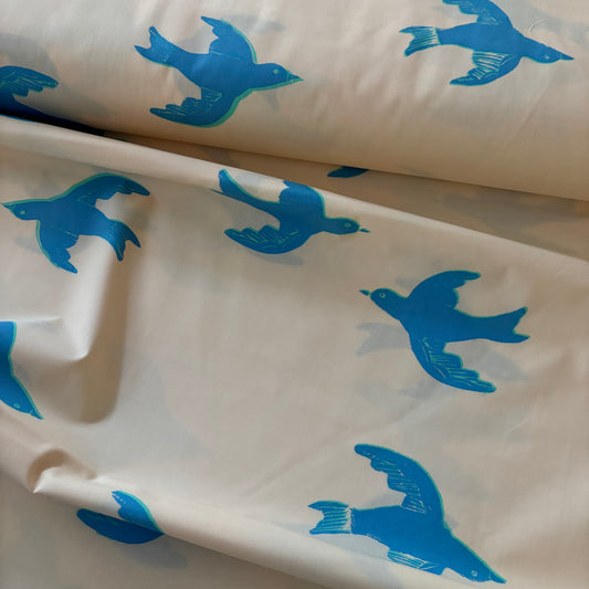 Heather Ross Meadows Quilt Back - Bluebird in Ivory - 108” wide