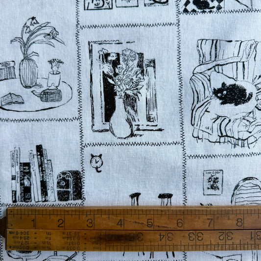 Conversational Print on White - Japanese Cotton / Linen